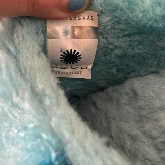 UGG FLUFF YOU Men’s Slipper Sandals 9 Blue Sheepskin Fur - Picture 12 of 14